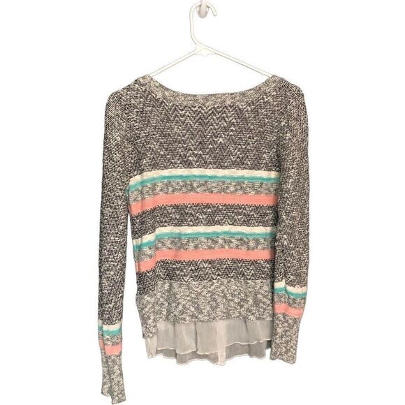 Maurices Womens Sweater M Black Marled Knit Striped Pullover Layered Y2K - Picture 2 of 8